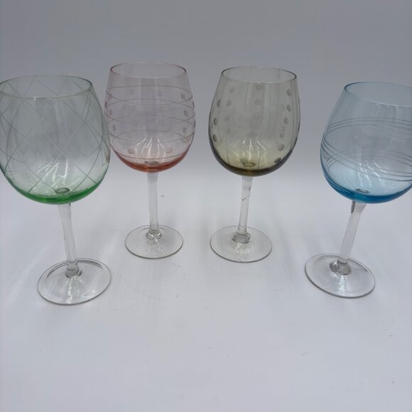 Allegro set 4 Balloon Wine Glasses Hand-Etched 18oz capacity Multicolor design - Picture 3 of 8